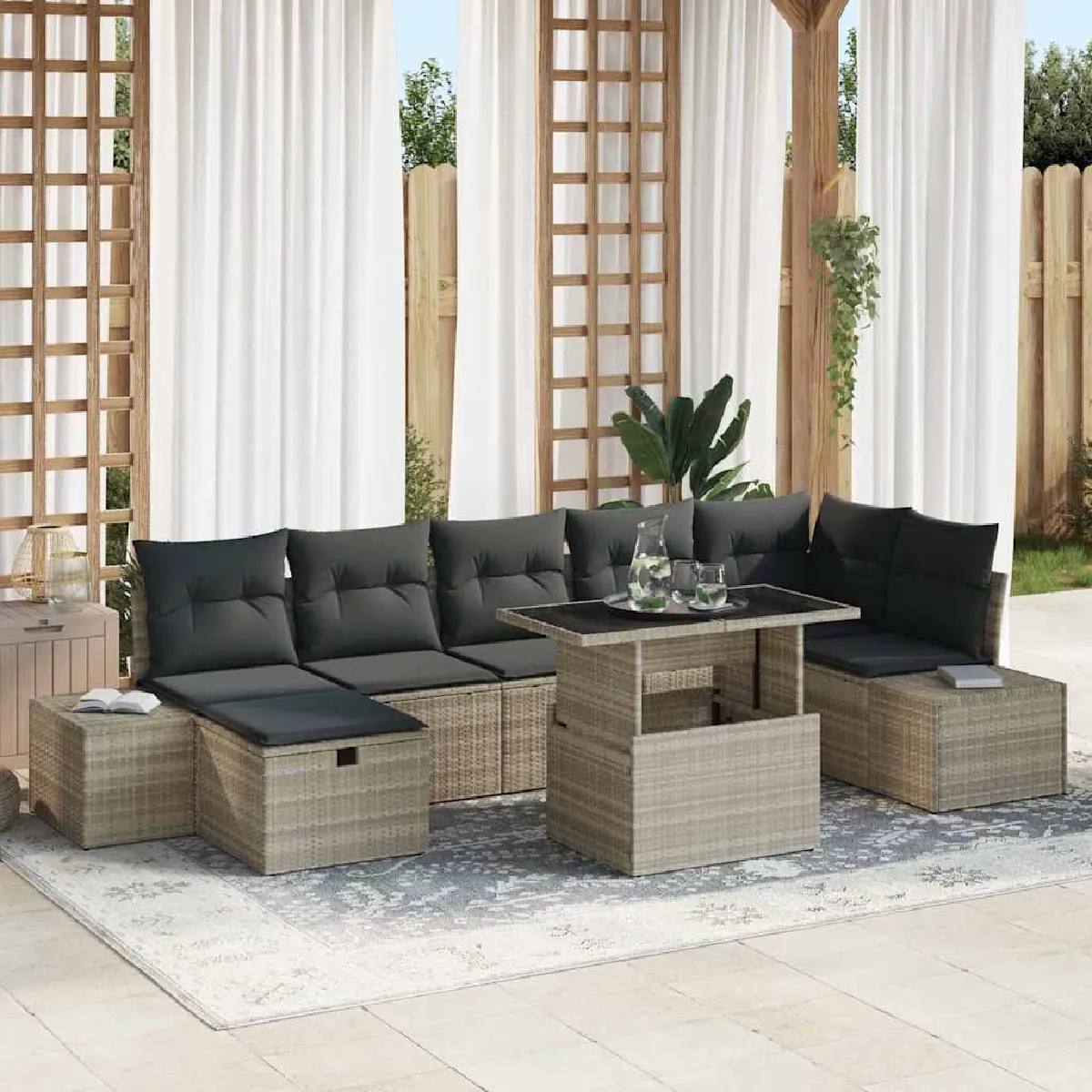 vidaXL Ensemble de canapé de jardin 8 pcs Gris clair Poly rotin