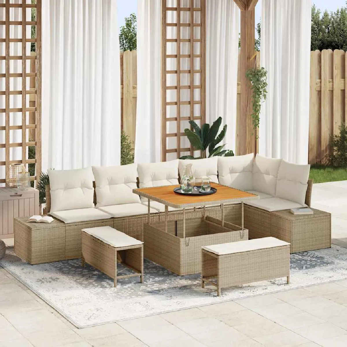 vidaXL Ensemble de 7 Pièces de Canapé de Jardin avec Coussins Rattan Poly