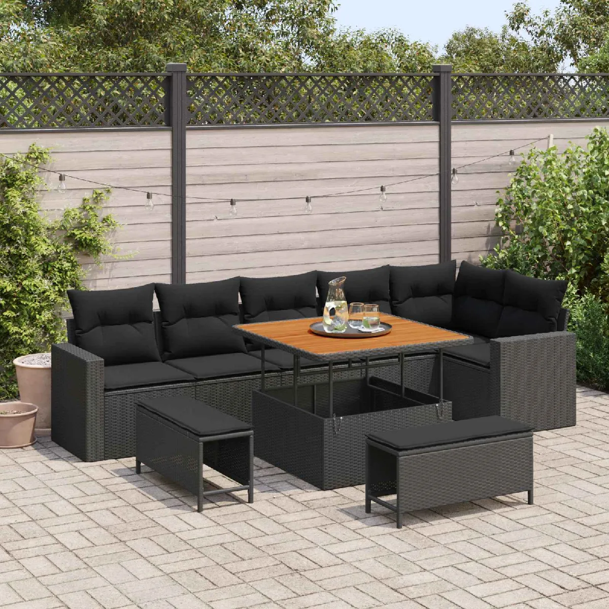 vidaXL Ensemble de canapé de jardin avec coussin 11 pcs Noir polyrotin