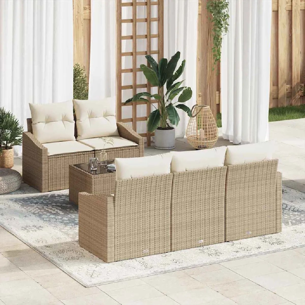 vidaXL Ensemble de canapé de jardin avec coussin 6 pcs et Crème - vue 5