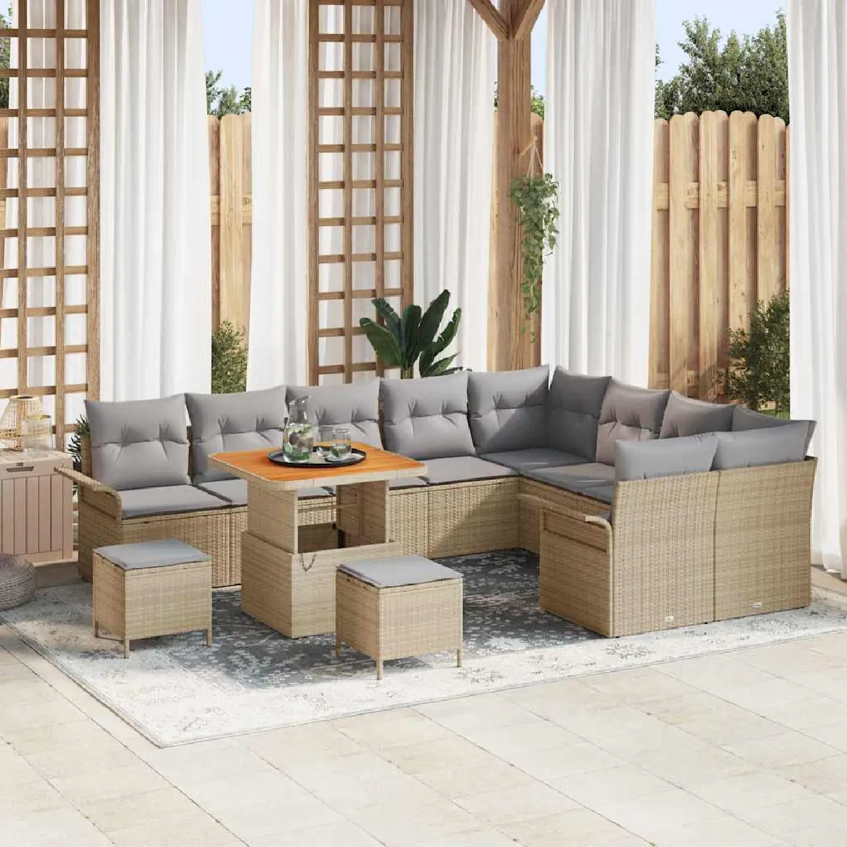 vidaXL Ensemble de canapé de jardin 12 pcs Beige et Gris clair