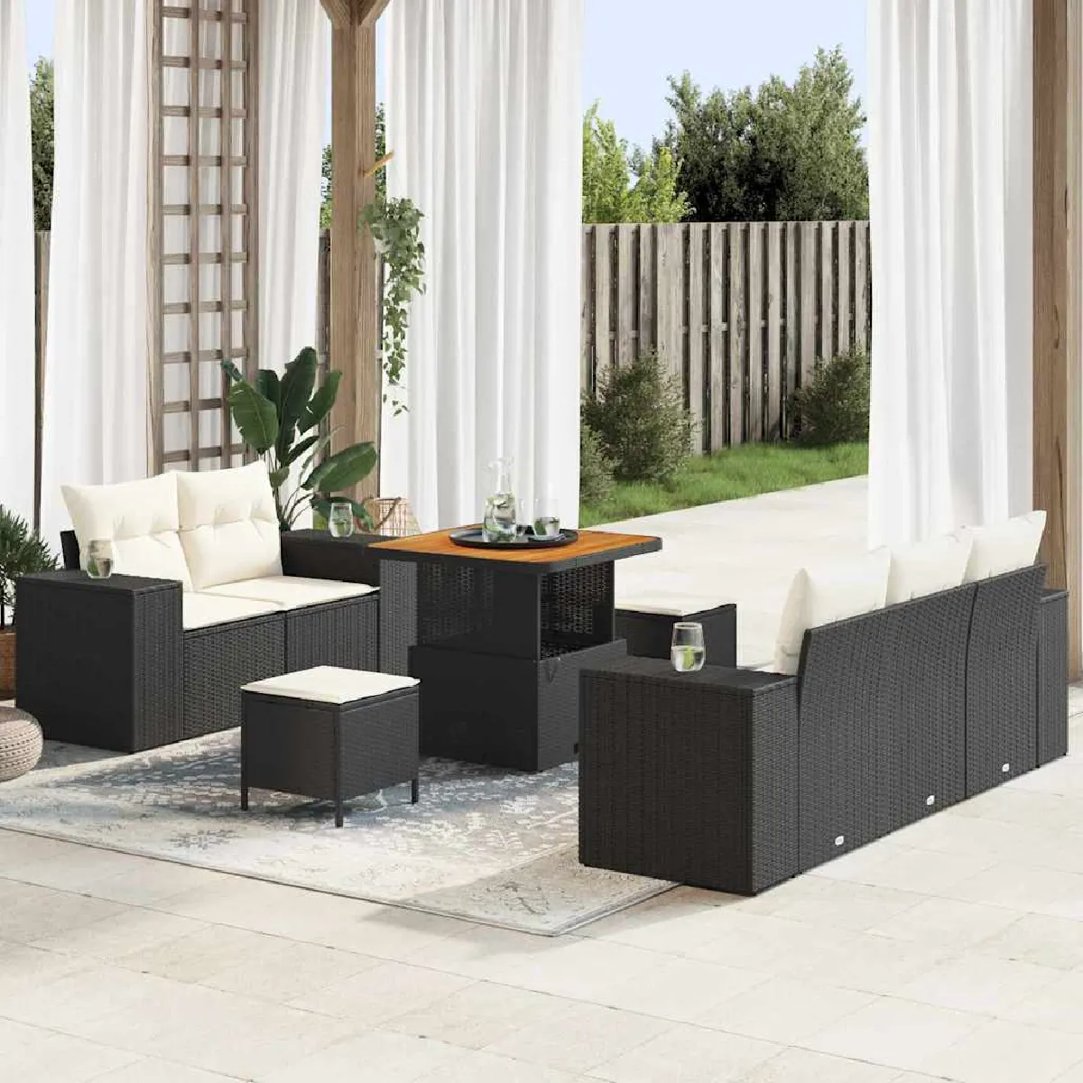 vidaXL Ensemble de canapé de jardin 8 pcs et Crème Poly Rattan - vue 7