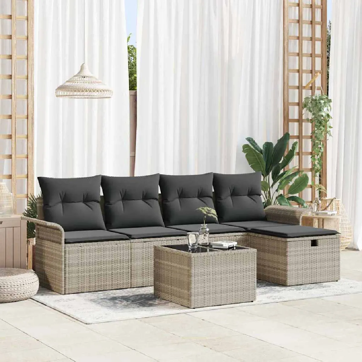 VIDAXL - Ensemble de canapé de jardin - 6 pièces - Gris clair - Image 3