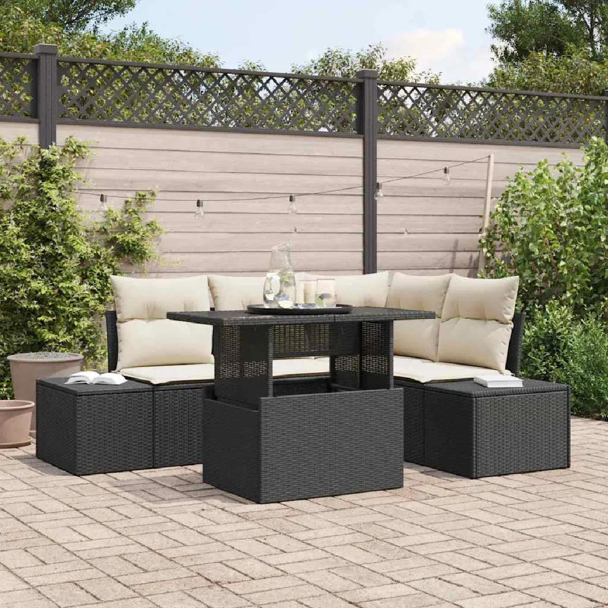 Vidaxl Noir Ensemble De Canapé De Jardin Avec Coussin 5 Pcs Polyrotin