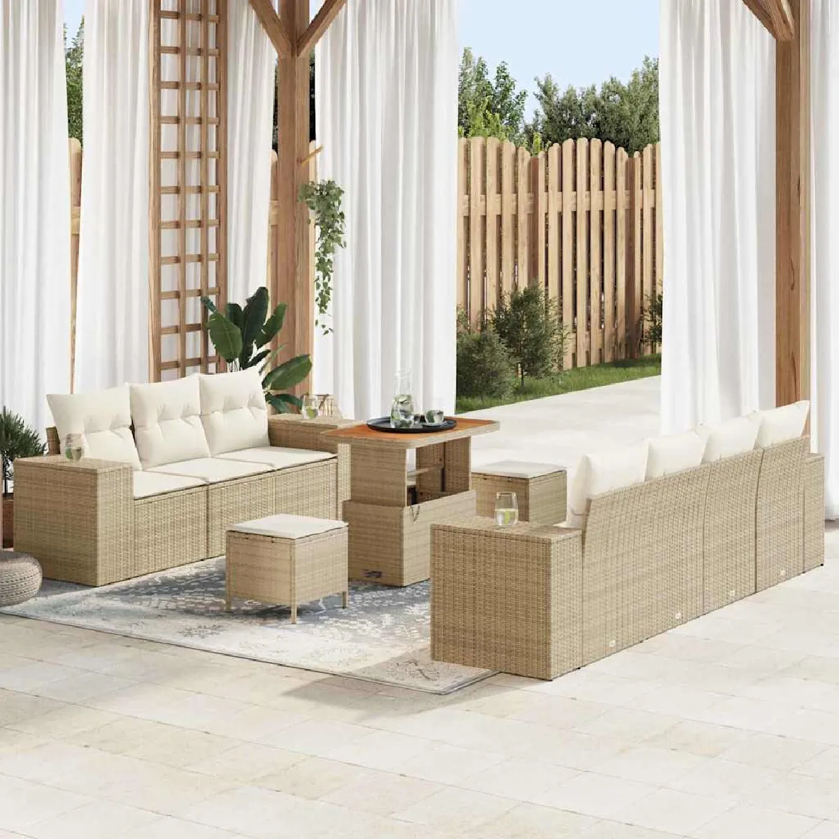 vidaXL Ensemble de canapé de jardin 10 pcs et Crème Poly Rattan - vue 2