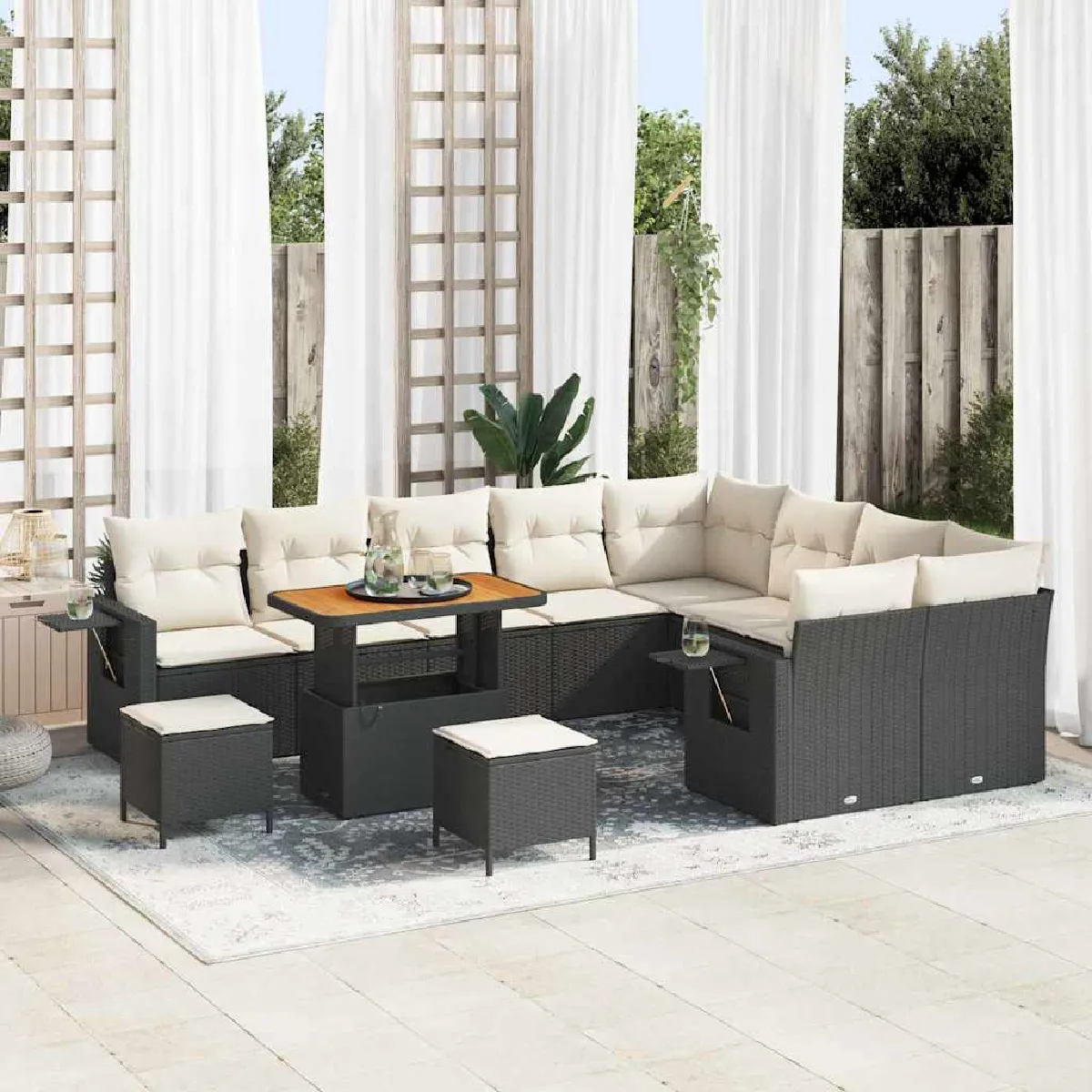 vidaXL Ensemble de canapé de jardin 12 pcs Noir polyrotin