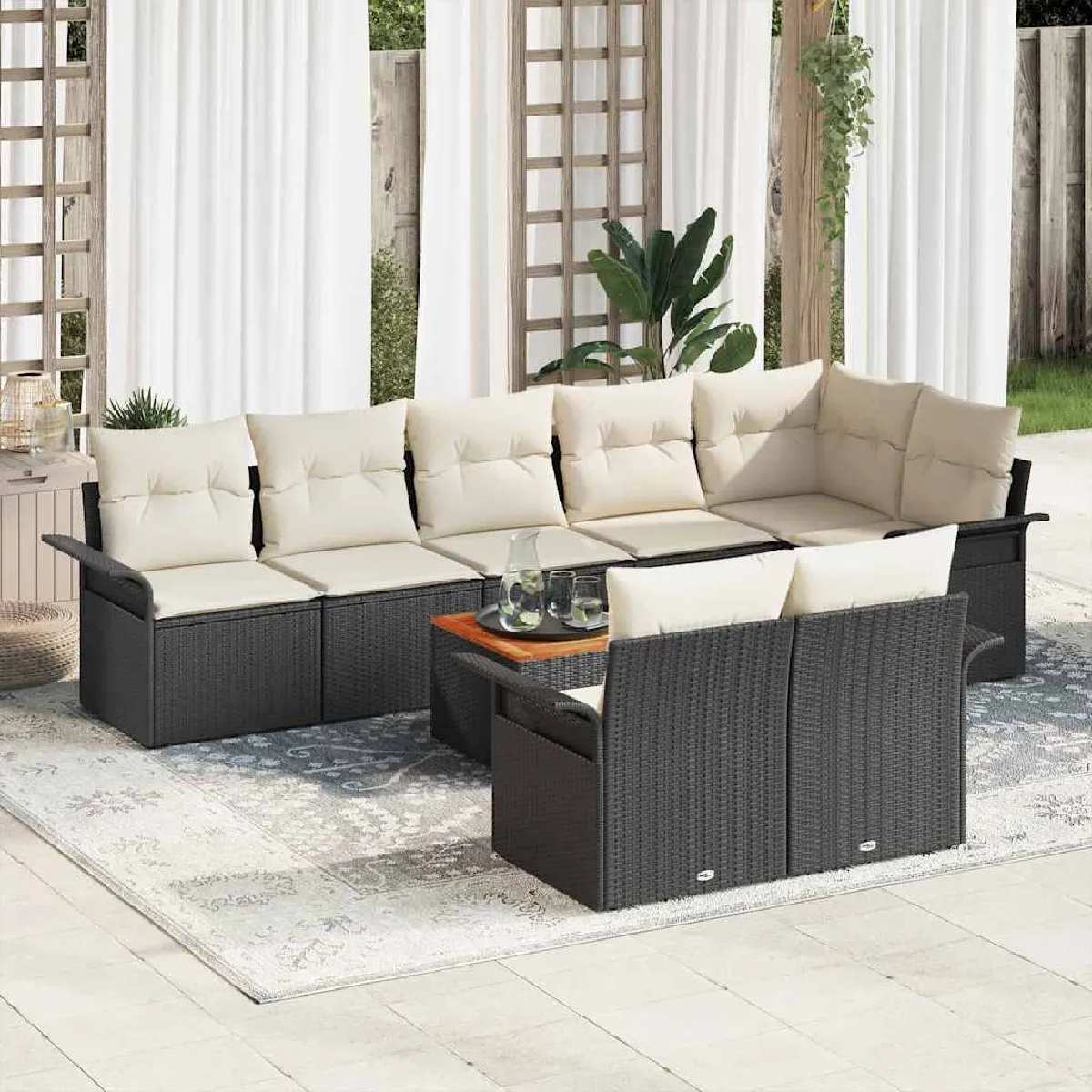 vidaXL Ensemble de canapé de jardin 9 pcs et Crème polyrotin