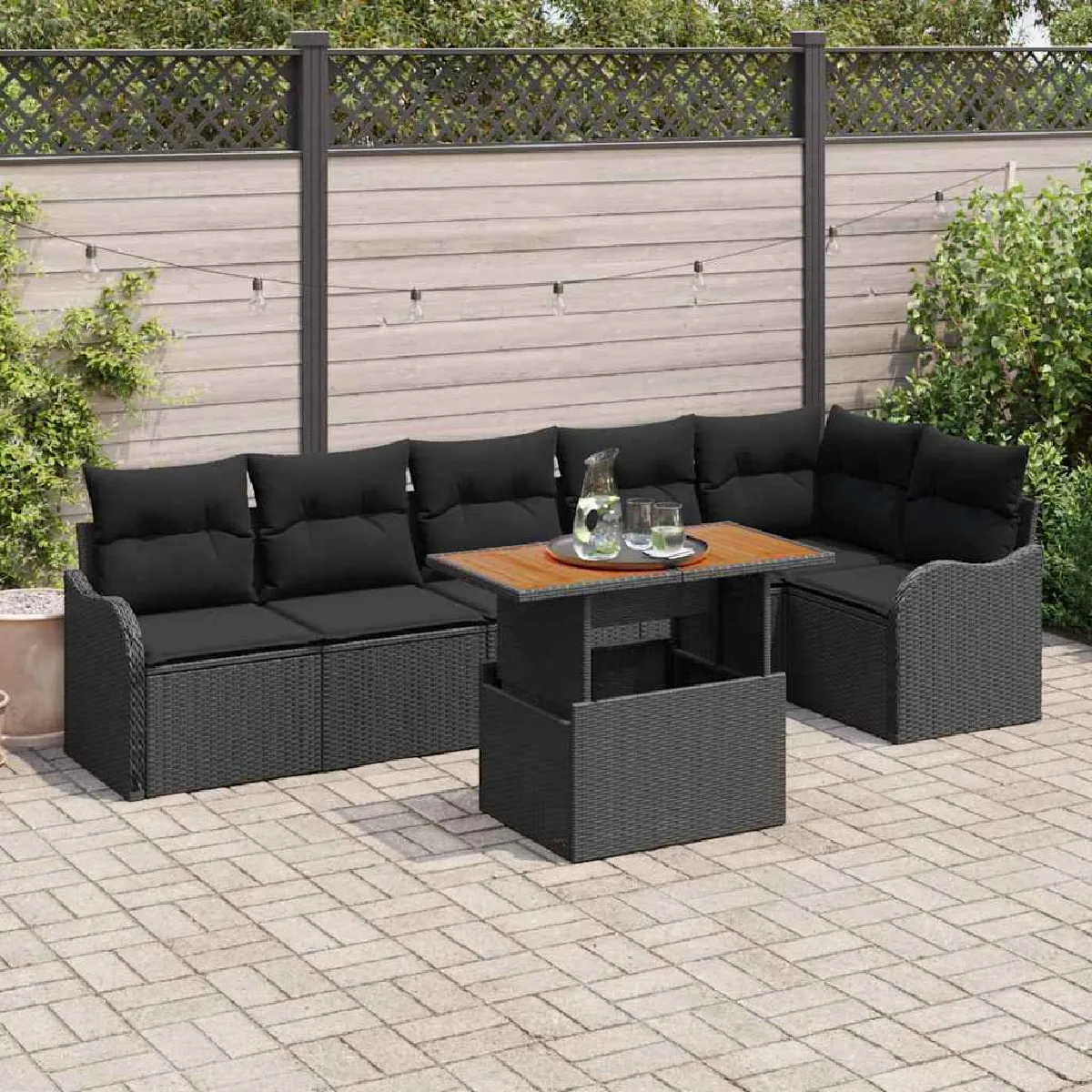 vidaXL Ensemble de canapé de jardin avec coussin 7 pcs Noir