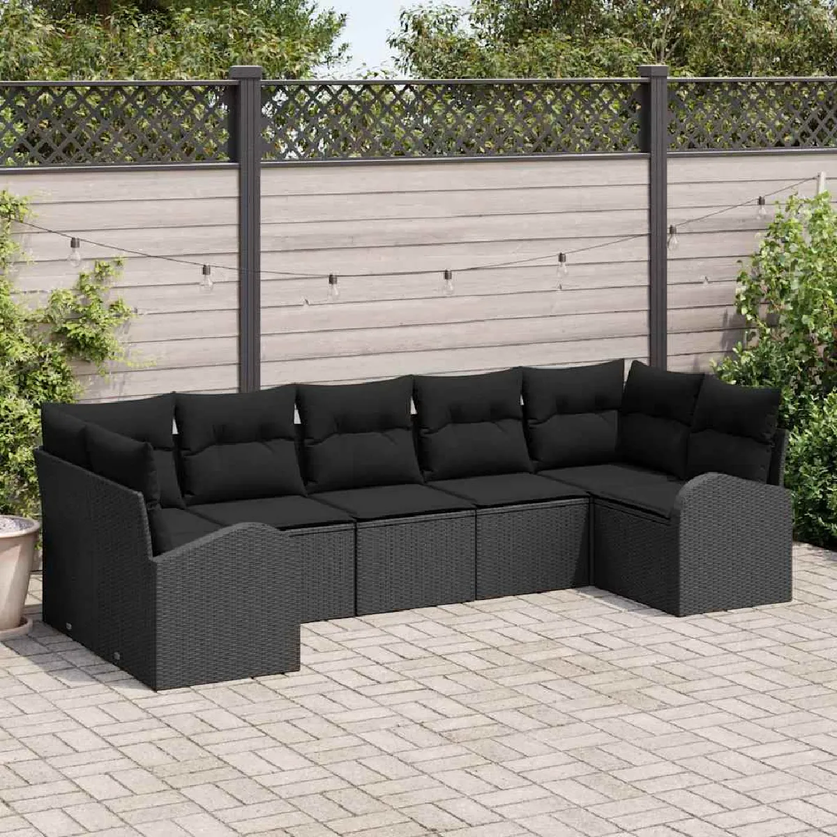 vidaXL Ensemble de canapé de jardin 7 pcs Noir Poly Rattan