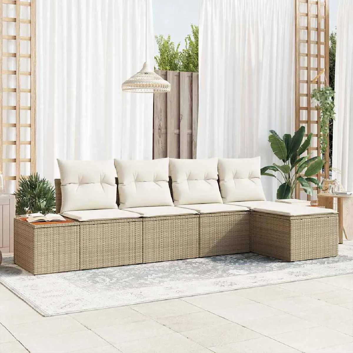 vidaXL Ensemble de canapé de jardin 5 pcs et crème Poly Rattan