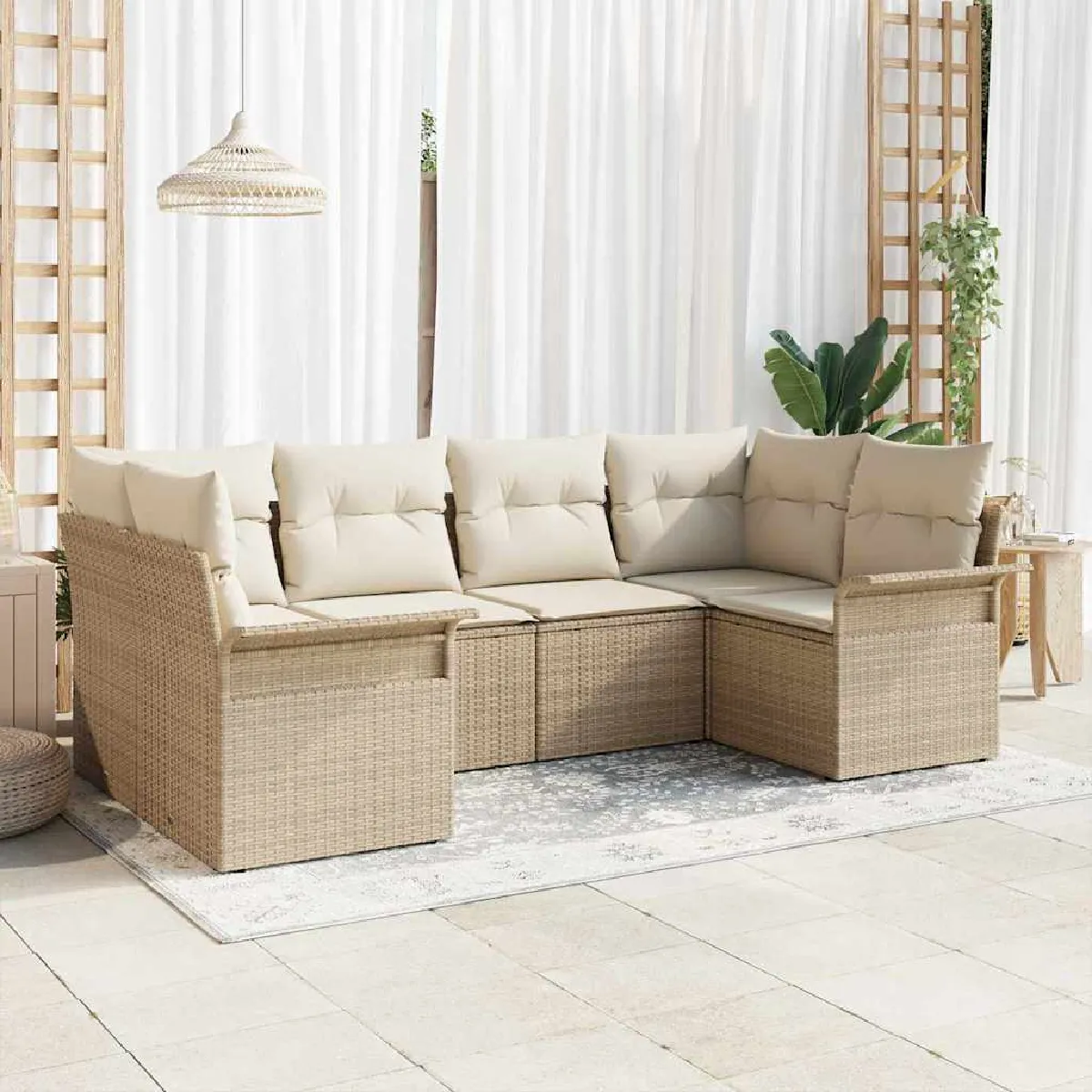 Non Communiqué Beige Ensemble De Canapés De Jardin 6 Pièces Avec Coussins Poly Rotin - Image 3