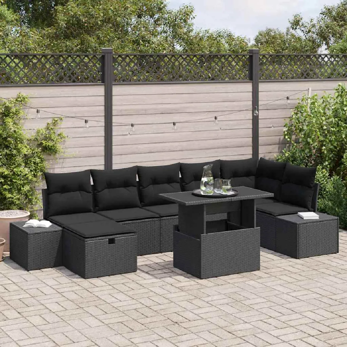 vidaXL Ensemble de canapé de jardin avec coussin 8 pcs Noir Poly rotin
