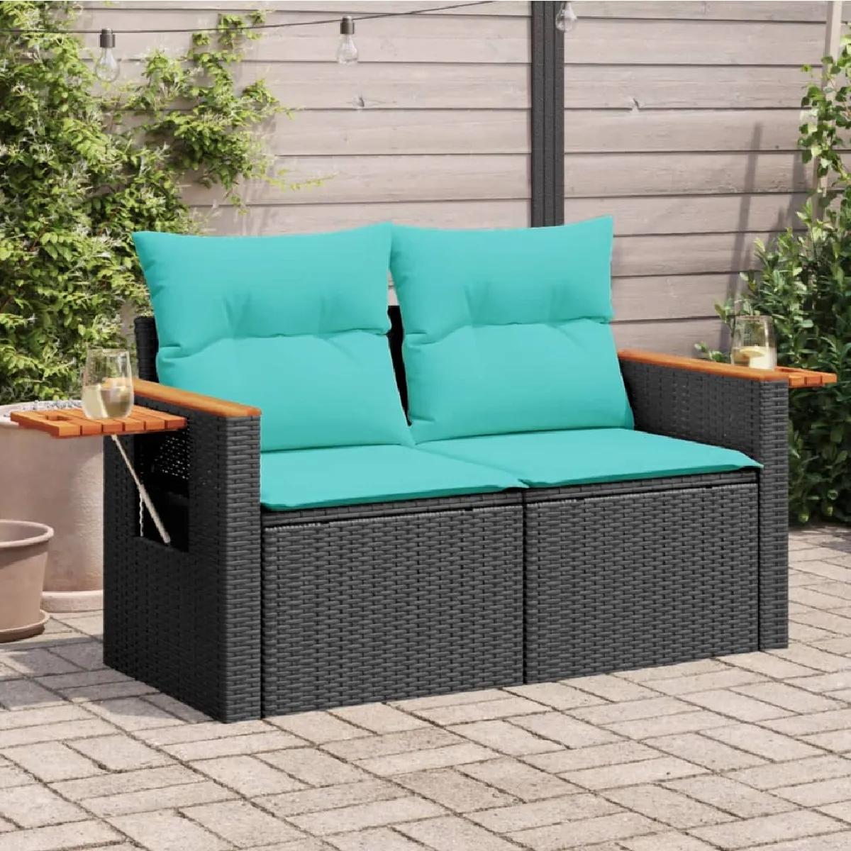 vidaXL Canapé de jardin avec coussins 2 places en résine tressée - vue 2