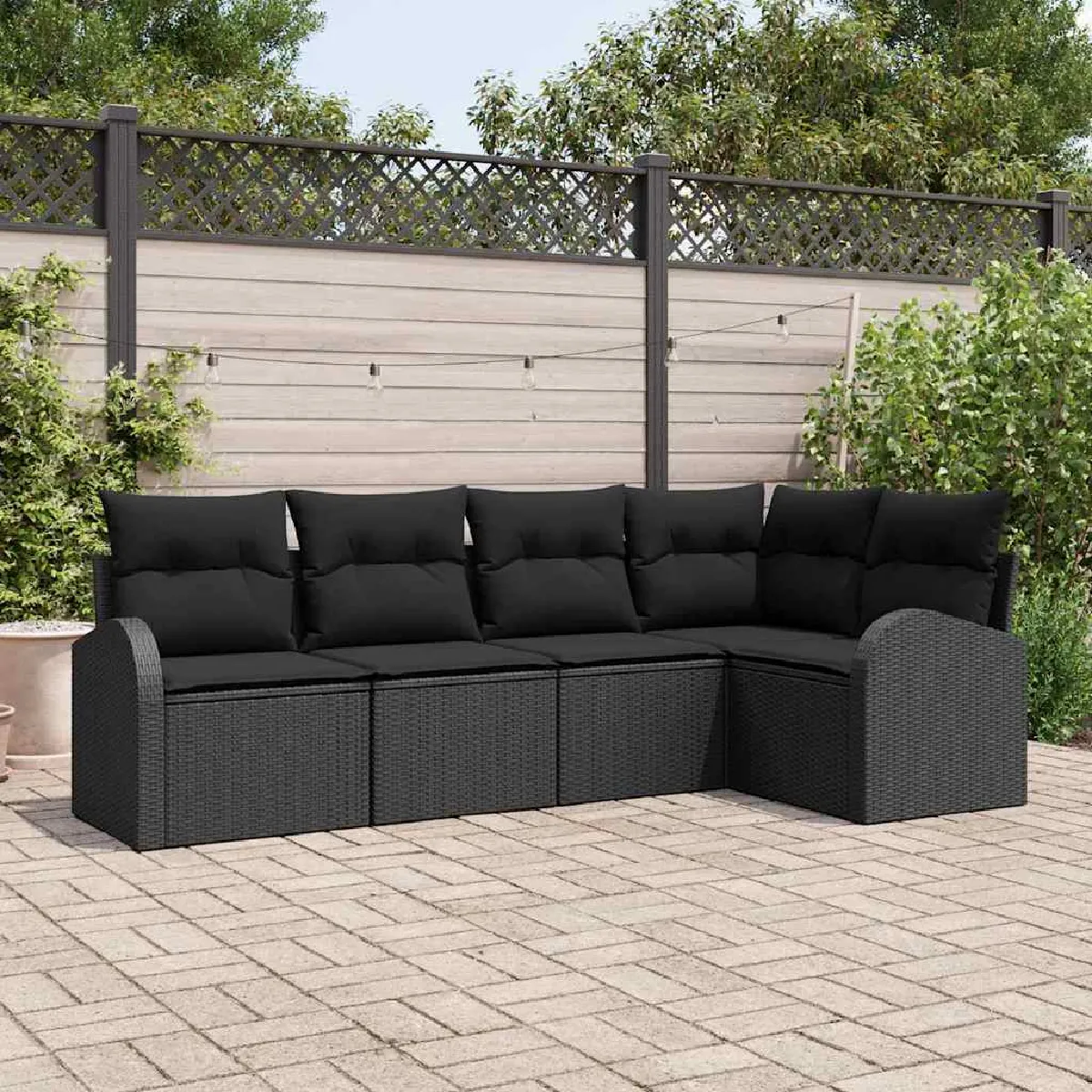 vidaXL Ensemble de canapé de jardin avec coussin 5 pcs Noir polyrotin