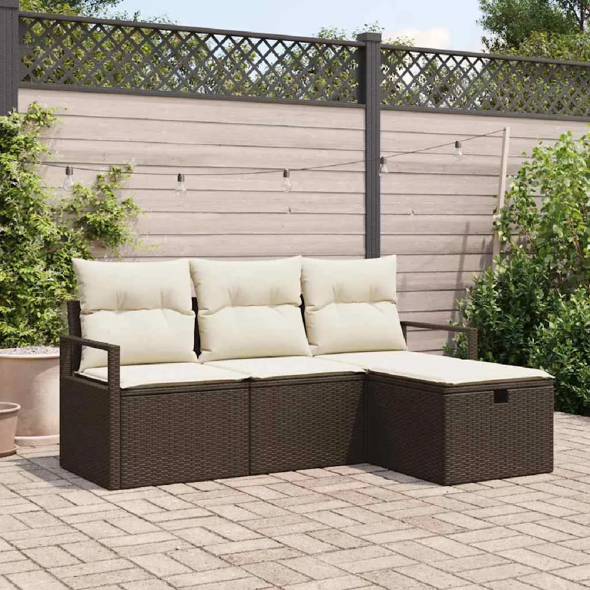 vidaXL Ensemble de canapé de jardin 4 pcs Marron Poly rotin