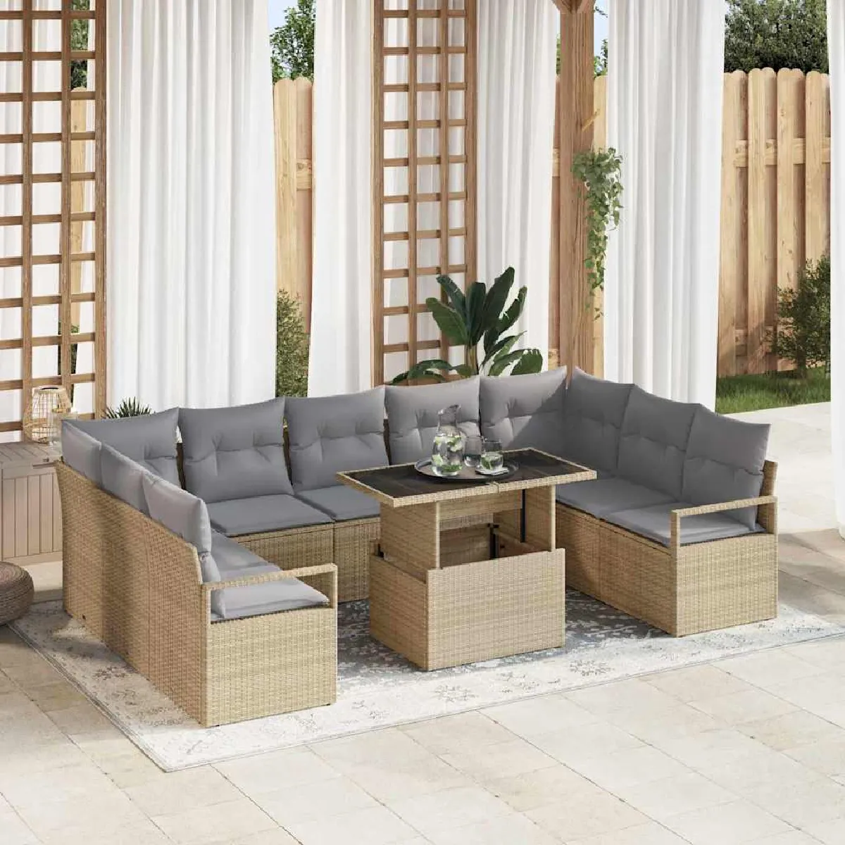 vidaXL Ensemble de canapé de jardin 10 pcs beige et gris clair