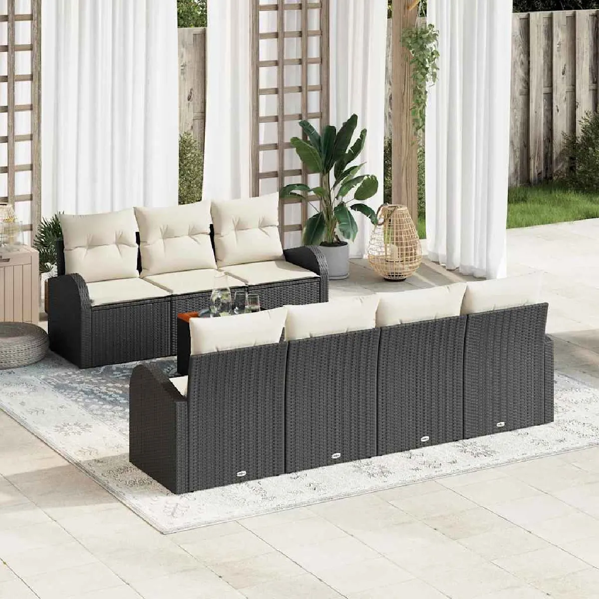 vidaXL Ensemble de canapé de jardin 8 pcs Noir et blanc