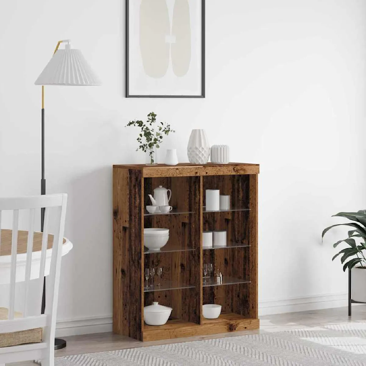 Non Communiqué Buffet Avec Éclairage Led En Vieux Bois 41X37x100 Cm - Image 3