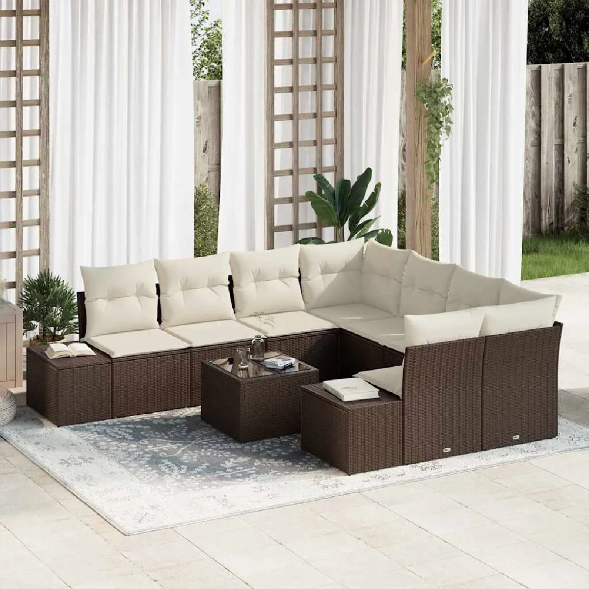 vidaXL Ensemble de canapé de jardin 9 pcs Marron polyrotin