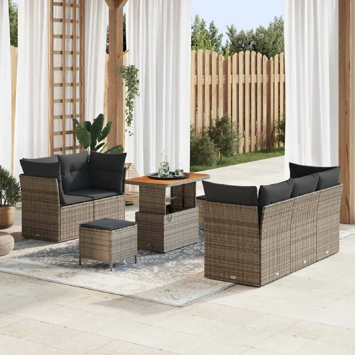 vidaXL Ensemble de canapé de jardin 8 pcs Gris polyrotin