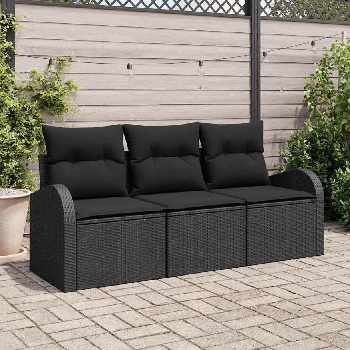 vidaXL Ensemble de canapé de jardin avec coussin 3 pcs Poly rotin - vue 2