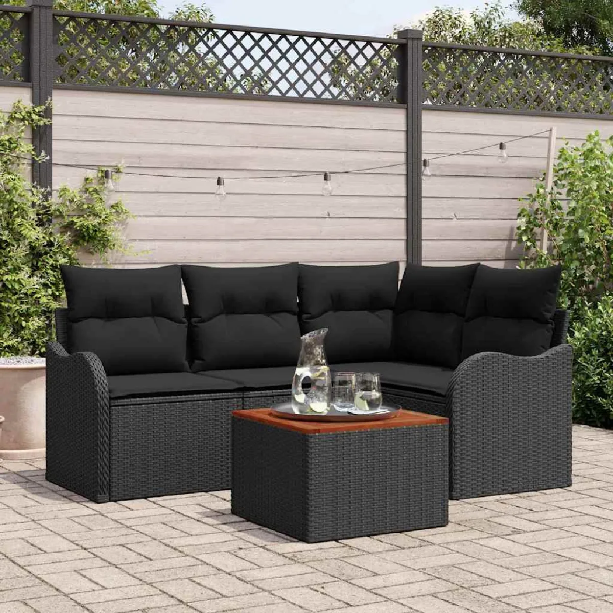 Ensemble de Canapés de Jardin 5 Pièces avec Coussins en Poly Rattan Acacia Canapé de Jardin 2 Places avec Coussins 3347448 - vue 7