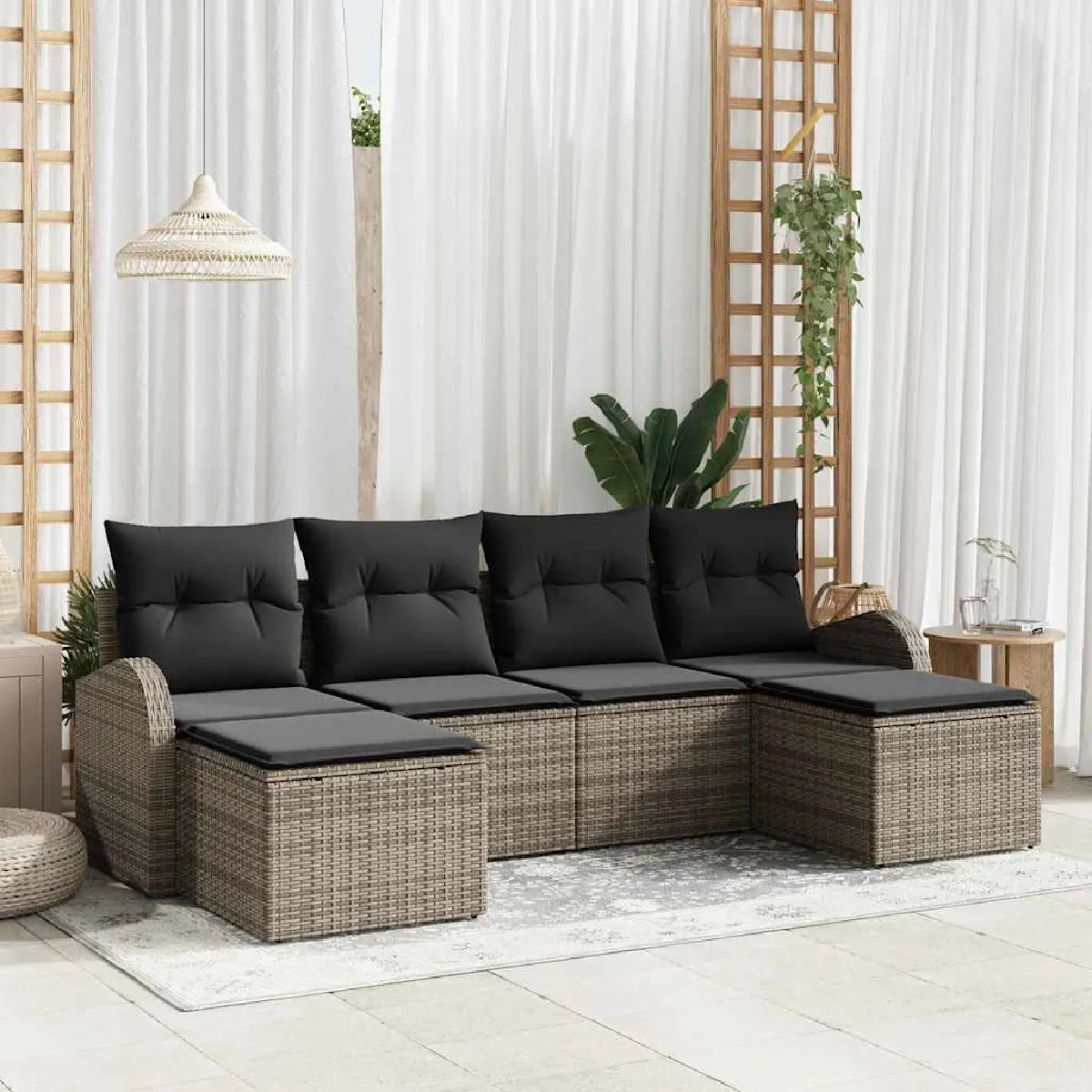 Non Communiqué Gris Canapé De Jardin Vidaxl 6 Pièces Avec Coussins En Poly Rotin, Canapé De Jardin Vidaxl 2 Places Avec Rangement Et 3354818 - Image 3