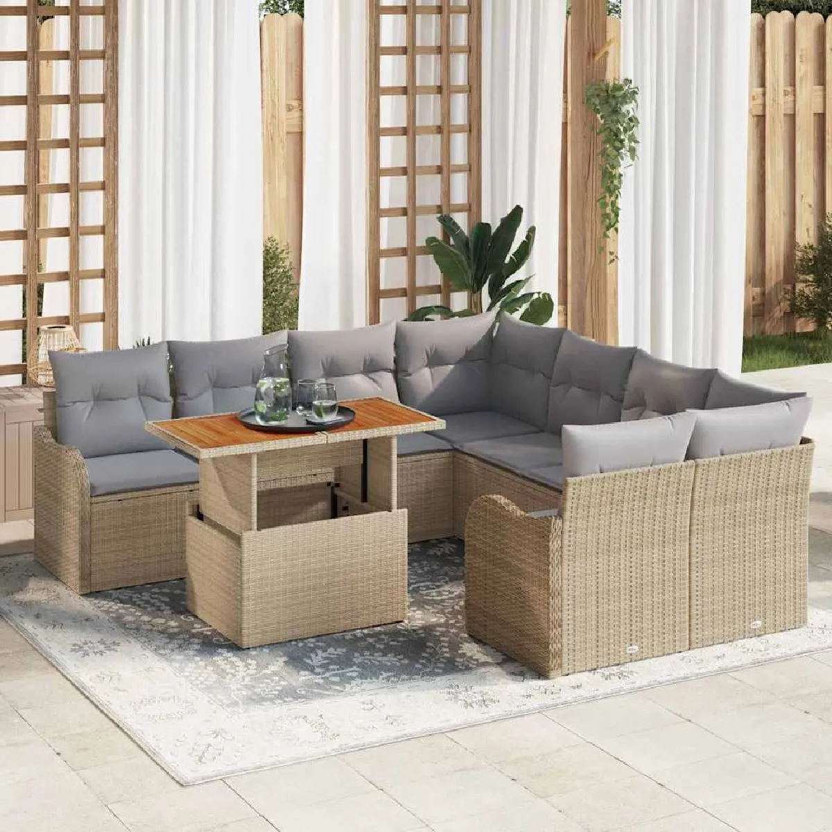 Vidaxl Beige Ensemble De Canapé De Jardin 9 Pc Poly Rotin