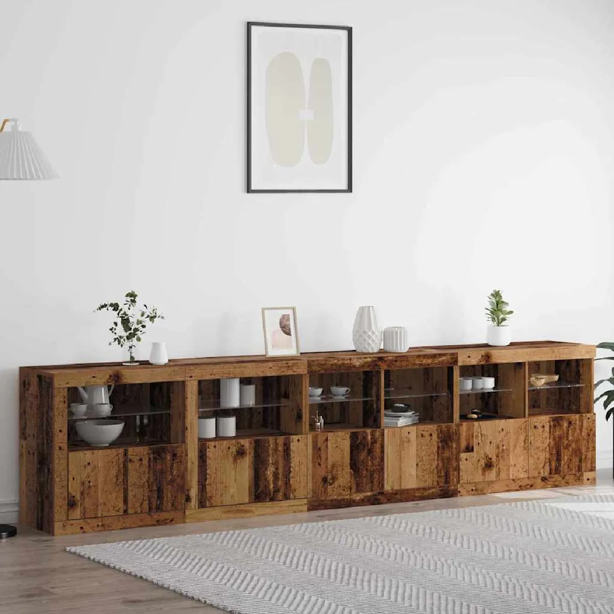 vidaXL Buffet avec éclairage LED Bois ancien 283x37x67 cm Bois d'ingénierie - vue 2