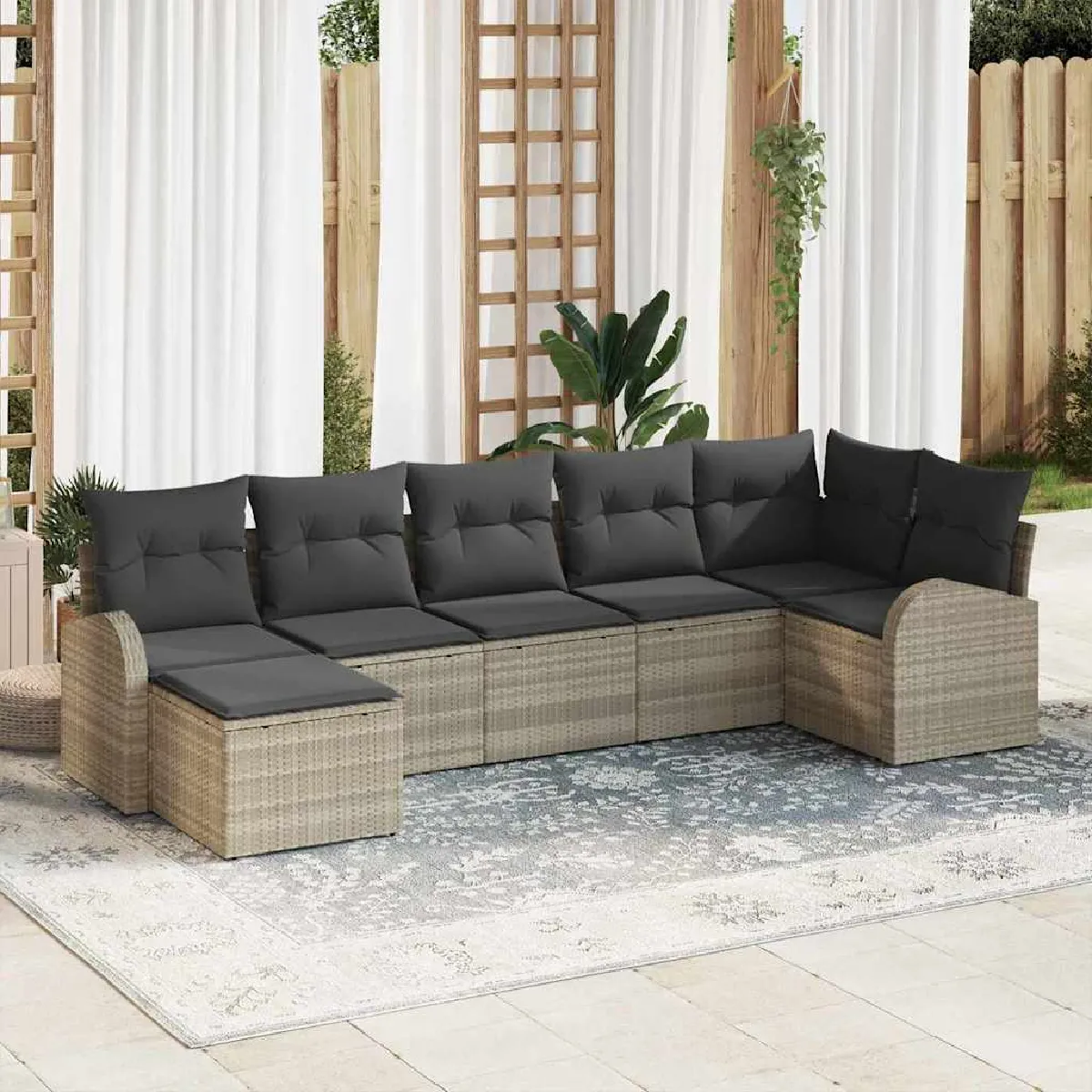 vidaXL Ensemble de canapé de jardin 7 pcs Gris clair Poly Rattan
