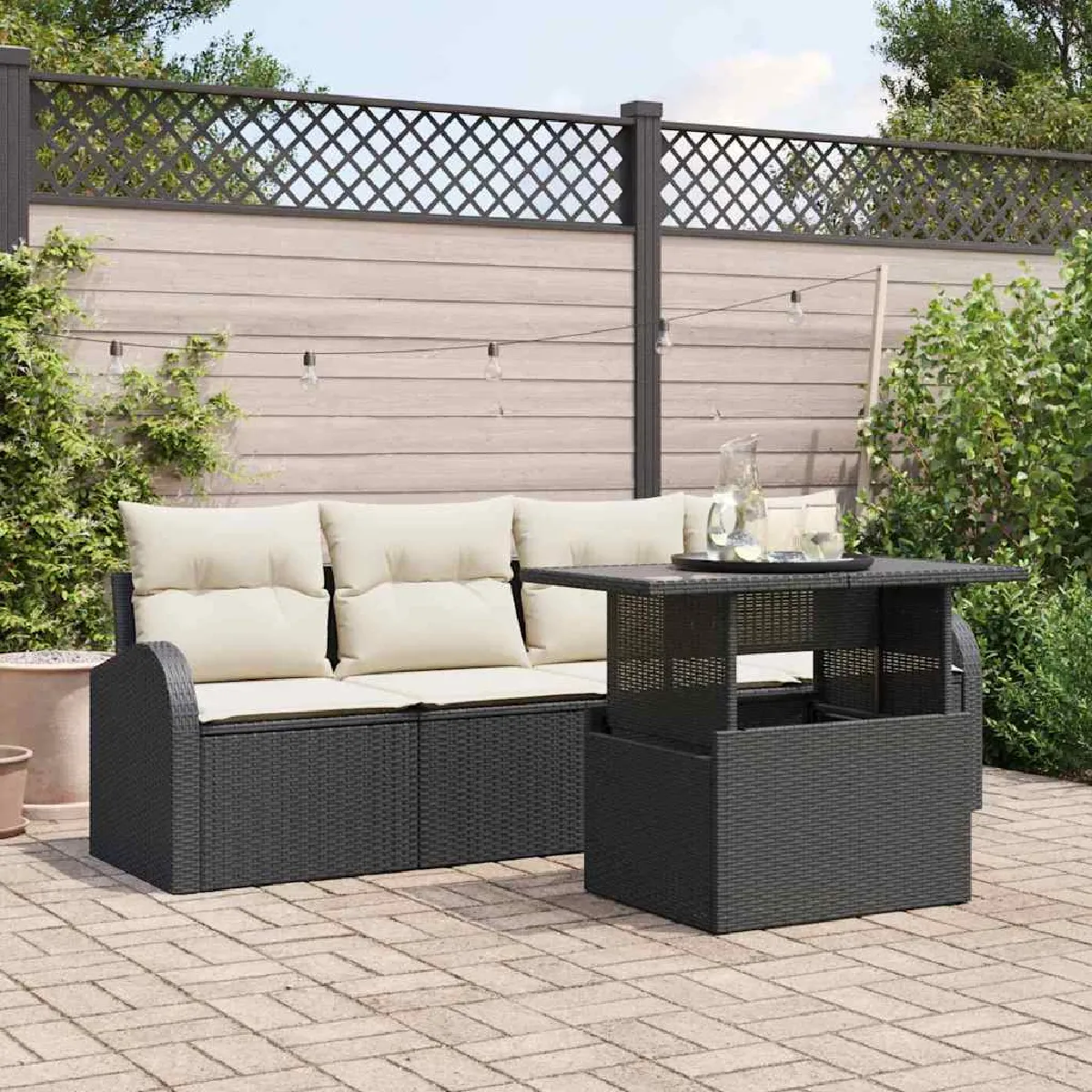 vidaXL Ensemble de canapé de jardin 5 pcs Noir Poly Rattan