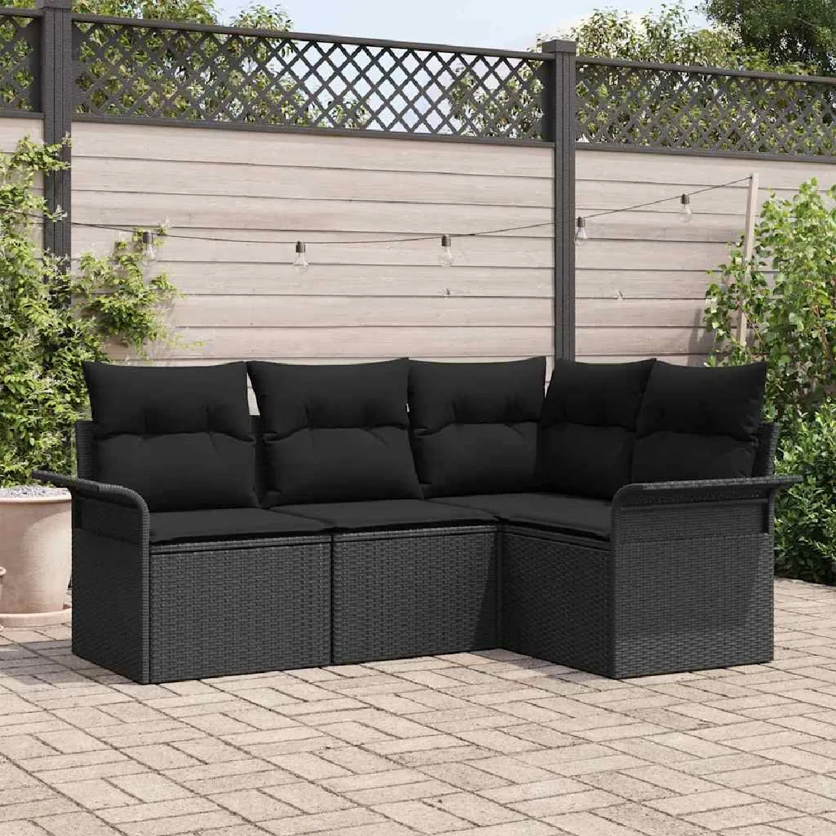 vidaXL Ensemble de canapé de jardin avec coussin 4 pcs Noir polyrotin