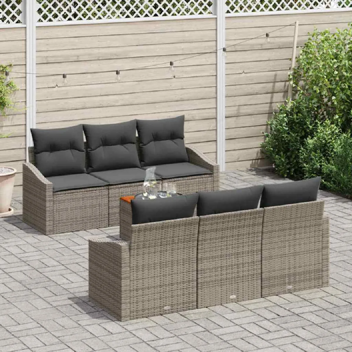 Non Communiqué Gris Ensemble De Canapés De Jardin De 7 Pièces Avec Coussins En Poly Rotin - Image 3