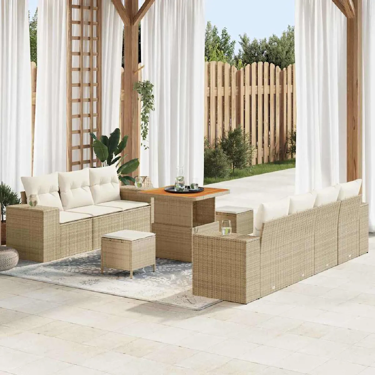 vidaXL Ensemble de canapé de jardin 10 pcs et Crème Poly Rattan - vue 3