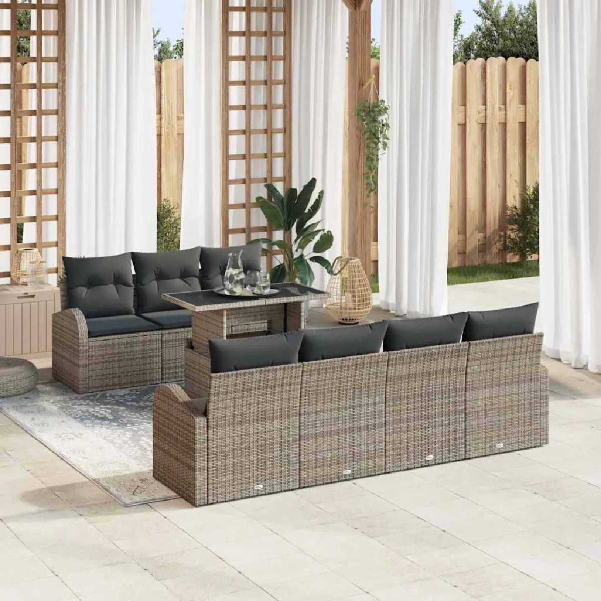 vidaXL Ensemble de canapé de jardin 8 pcs Gris Poly Rattan