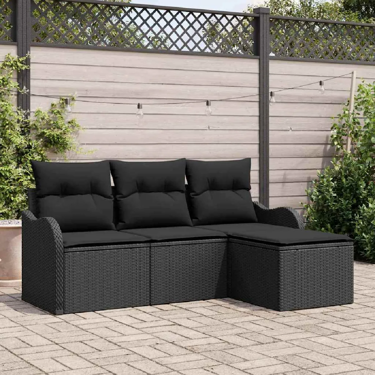 vidaXL Ensemble de canapé de jardin avec coussin 4 pcs Noir polyrotin