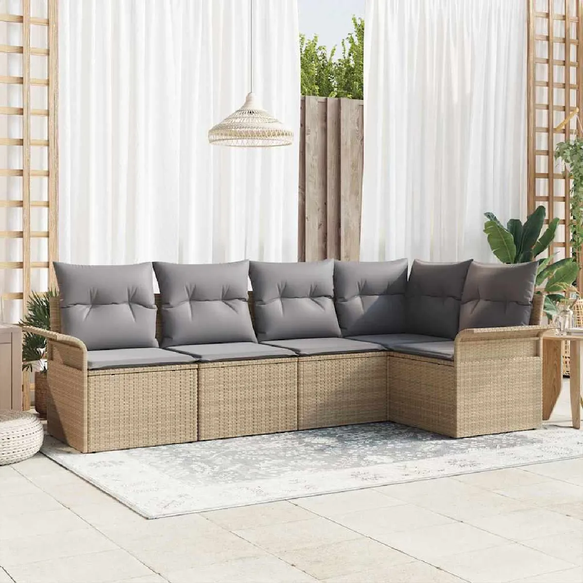 Vidaxl Beige Ensemble De Canapé De Jardin Avec Coussin 5 Pcs Polyrotin
