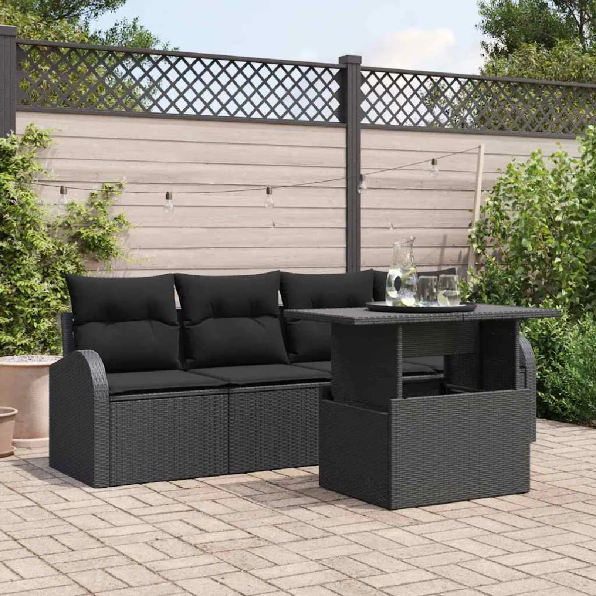vidaXL Ensemble de canapé de jardin 5 pcs Noir Poly Rattan