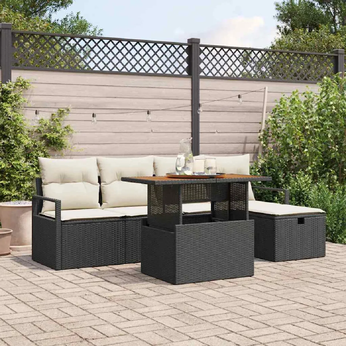 Non Communiqué Noir Set De Canapé De Jardin 6 Pièces Avec Coussins Rattan, Canapé De Jardin 2 Places Avec Coussins Rattan 3359988 - Image 3