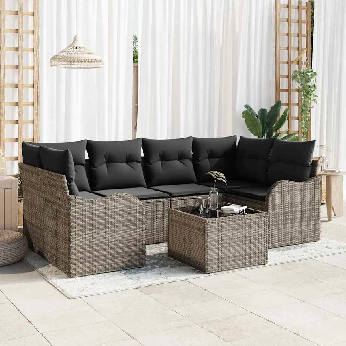vidaXL Ensemble de canapé de jardin Gris 55 x 55 x 37 cm polyrotin