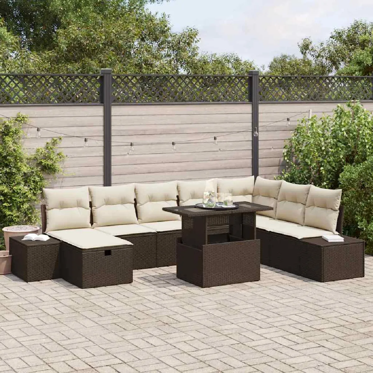 vidaXL Ensemble de canapé de jardin 11 pcs Marron Poly rotin