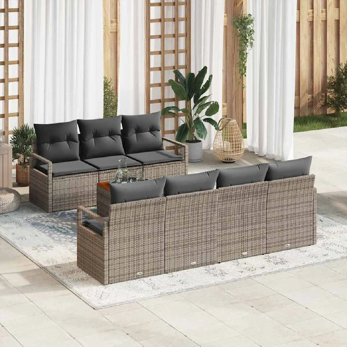 vidaXL Ensemble de canapé de jardin avec stockage 8 pcs Gris polyrotin