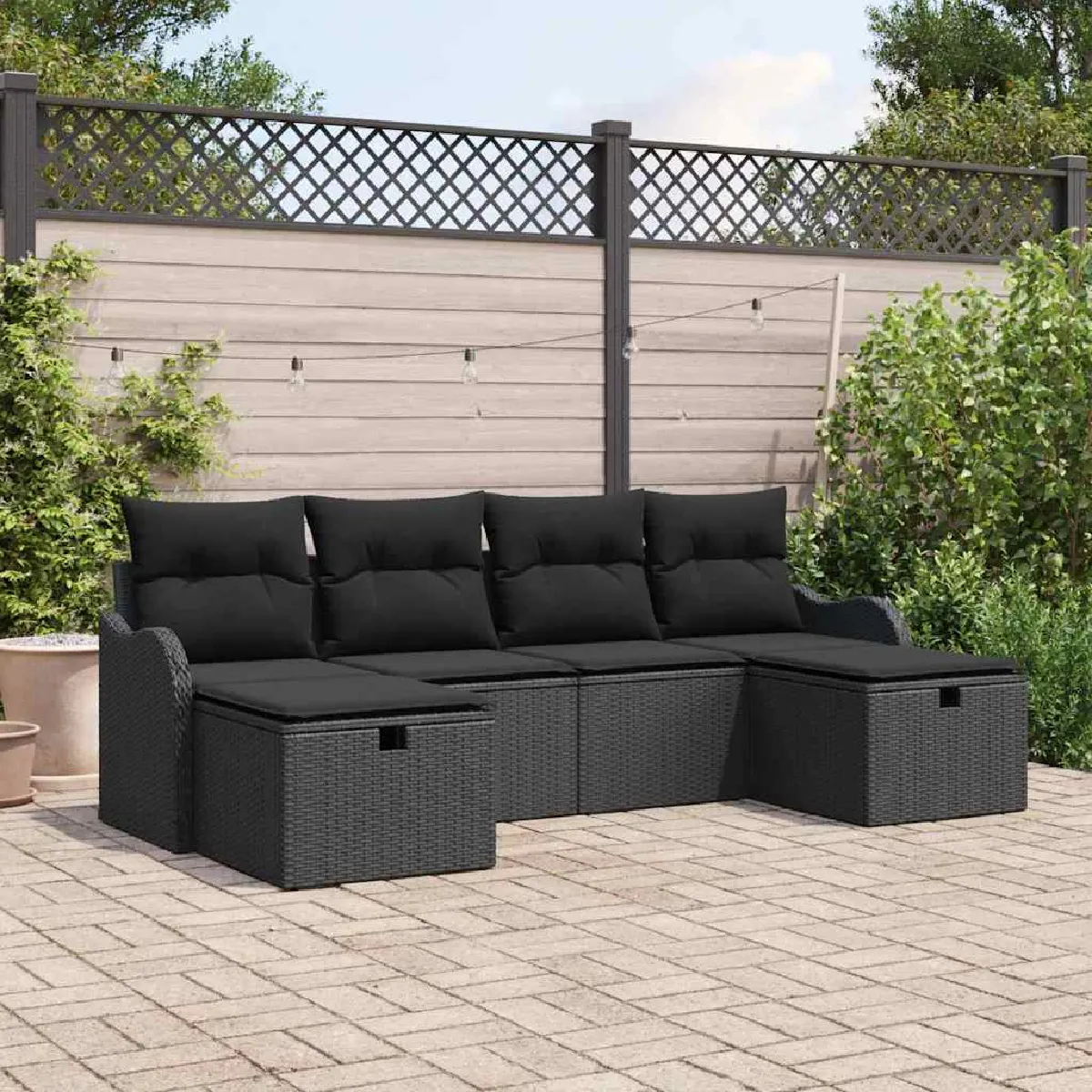 vidaXL - Ensemble de Canapé de Jardin - 6 pièces - Noir - Image 3
