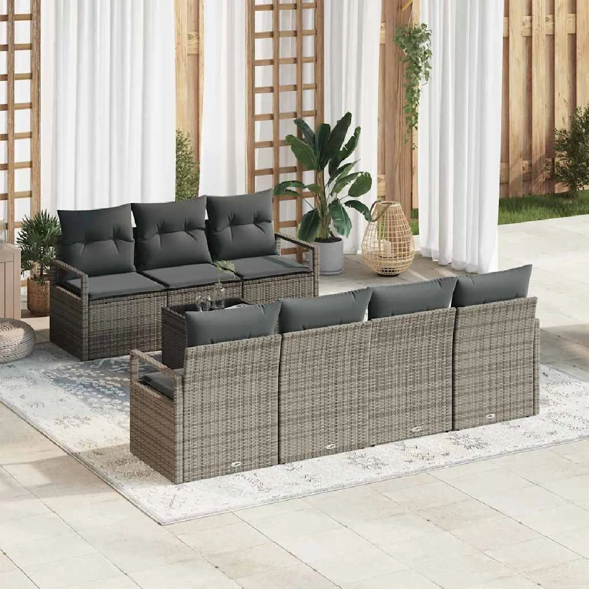 Vidaxl Gris Ensemble De Canapé De Jardin 8 Pc 7 Place Polyrotin