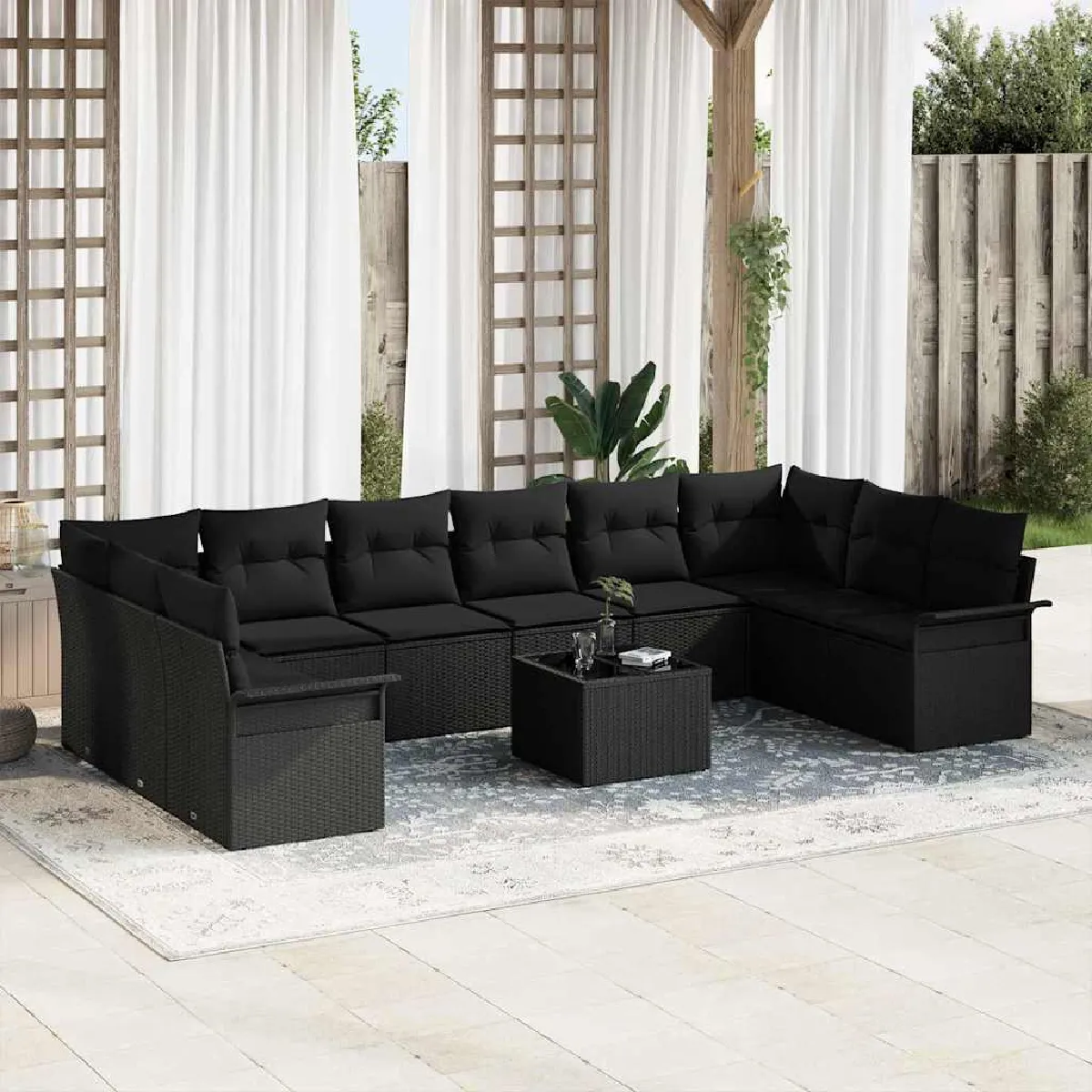 Non Communiqué Beige Ensemble De Canapés De Jardin De 11 Pièces Avec Coussins En Rotin - Image 3