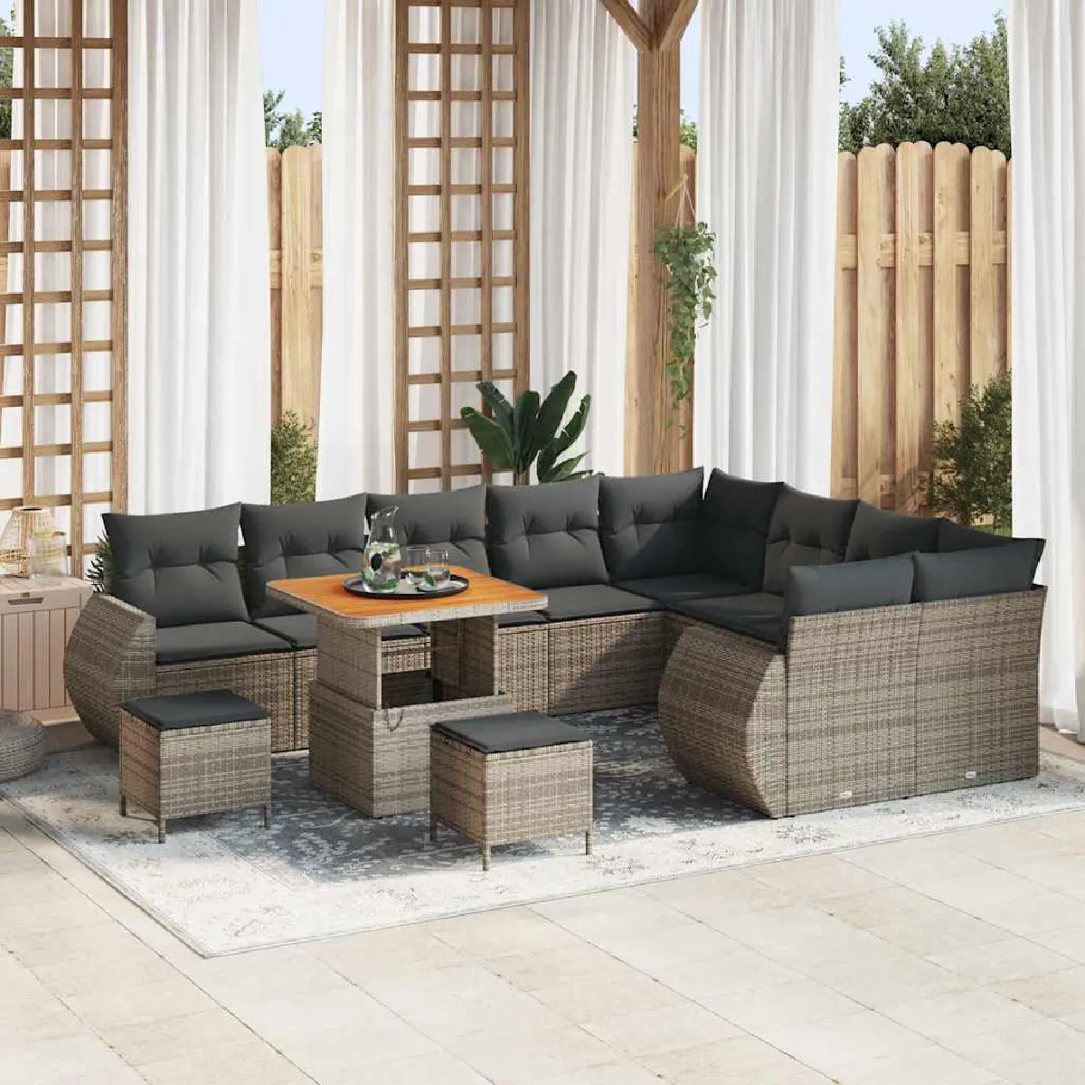 vidaXL Ensemble de canapé de jardin 12 pcs Gris polyrotin