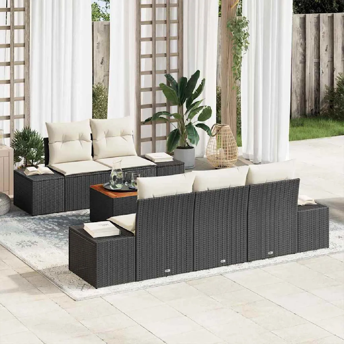 Non Communiqué Noir Ensemble De Canapés De Jardin 6 Pièces Avec Coussins En Poly Rattan - Image 3