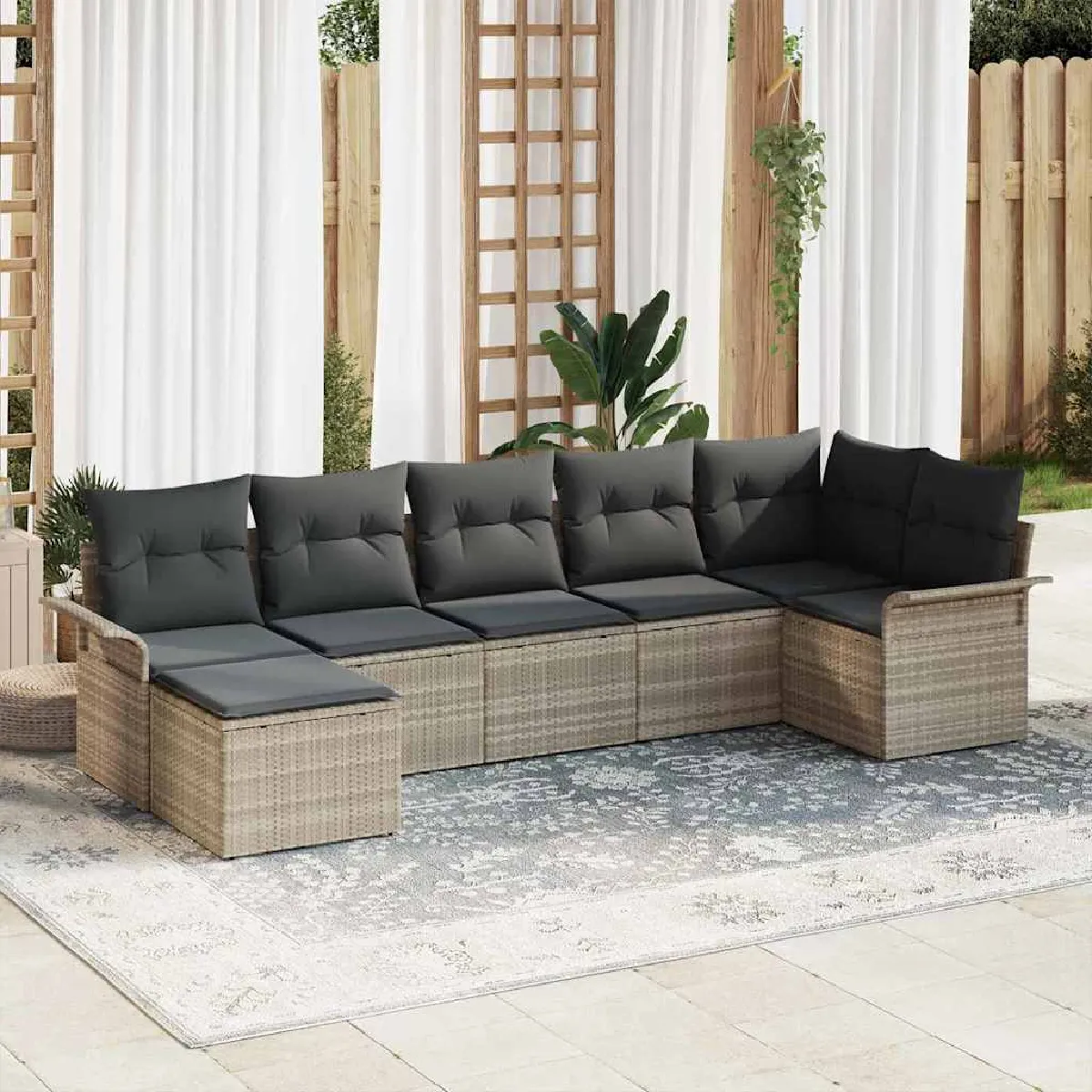 Non Communiqué Gris Ensemble De Canapés De Jardin 7 Pièces Vidaxl Avec Coussins Clair, Canapé De Jardin 2 Places Vidaxl Avec Rangement & 3354121 - Image 3