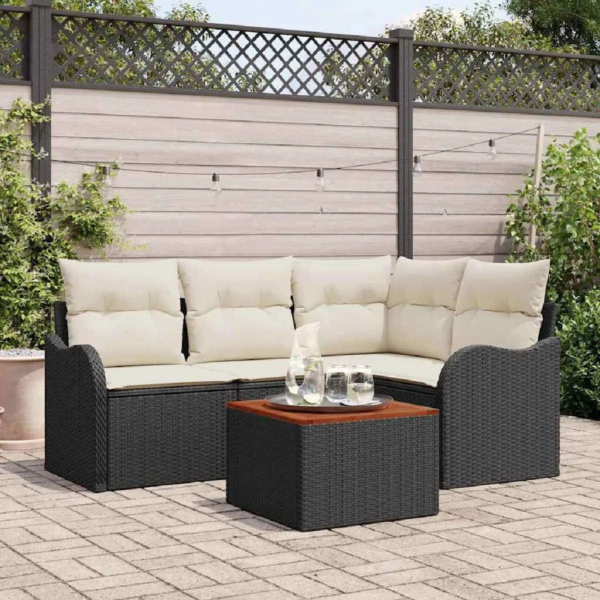 vidaXL Ensemble de canapé de jardin 5 pcs Noir et blanc
