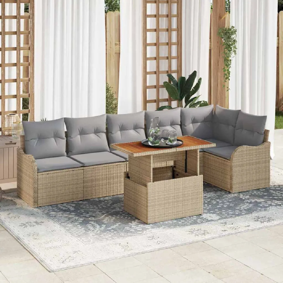 Vidaxl Beige Ensemble De Canapé De Jardin 7 Pc Poly Rotin
